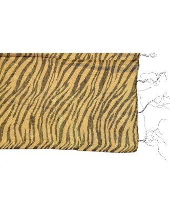 Šátek se zvířecím potiskem, hnědo-béžový, viskóza, zlatý lurex, 45x164cm