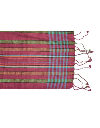 Šátek, barevné proužky, vínový podklad, viskóza, barevný lurex, 50x176cm