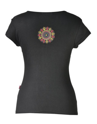 Černé tričko s krátkým rukávem "Chakra" design a barevná výšivka