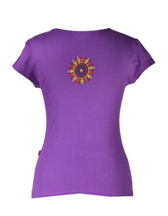 Fialové tričko s krátkým rukávem "Chakra" design a barevná výšivka