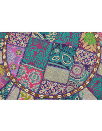 Meditační polštář, ručně vyšívaný Kutch Design, fialový, kulatý, 75x15cm (ZF)