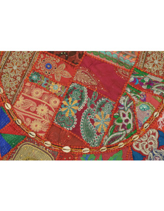 Meditační polštář, ručně vyšívaný Kutch Design, červený, kulatý, 75x15cm