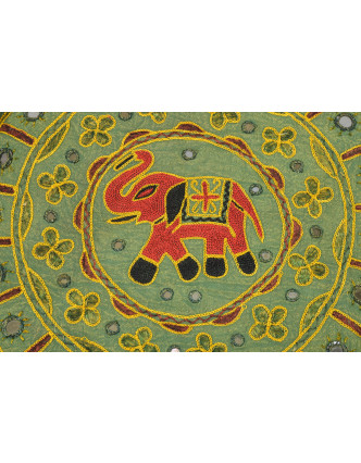 Meditační polštář, ručně vyšívaný Gujarat Elephant Design kulatý 40x12cm