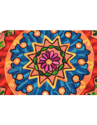 Meditační polštář, hnědý, ručně vyšívaný Kashmir Floral Design, kulatý 40x12cm