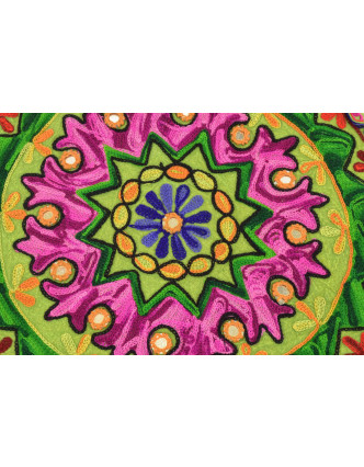 Meditační polštář, zelený, ručně vyšívaný Kashmir Floral Design, kulatý 40x12cm