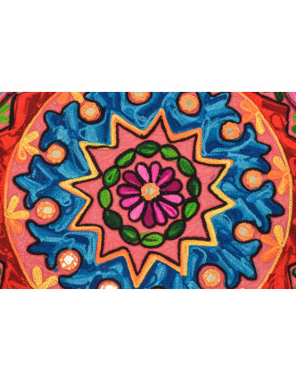 Meditační barevný polštář, ručně vyšívaný Kashmir Floral Design, kulatý 40x12cm