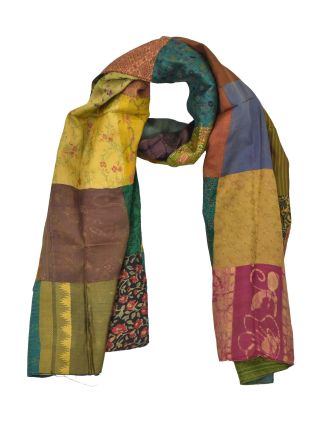 Hedvábný patchworkový šál s motivem, 180x50cm
