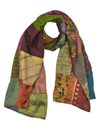 Hedvábný patchworkový šál s motivem, 180x50cm