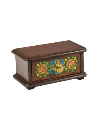 Dřevěná skříňka s šuplíkem, keramické dlaždice, kovové madlo, 21,5x11,5x10,5cm