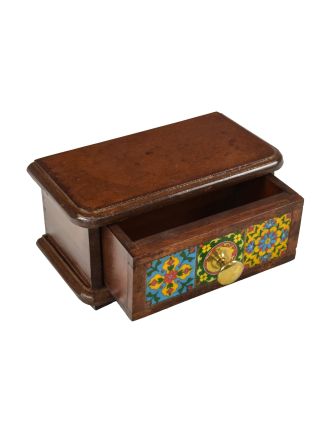 Dřevěná skříňka s šuplíkem, keramické dlaždice, kovové madlo, 21x12x11cm