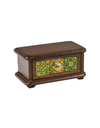 Dřevěná skříňka, jeden šuplík, keramické dlaždice, kovové madlo, 21x11,5x10,5cm