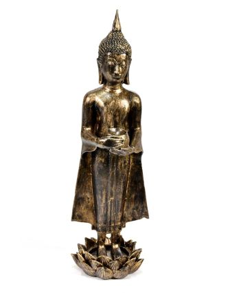 Narozeninový Buddha, středa,  pryskyřice, zlatá patina, 50cm