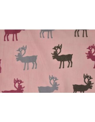 Šátek s motivem jelenů, růžový, bavlněný, 175x70cm