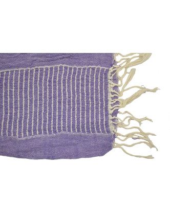 Šál, viskóza, fialovo-bílý, elastické žabičkování, 166*22 až 35 cm