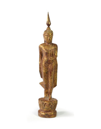 Narozeninový Buddha, pondělí, teak, hnědá patina, 23cm