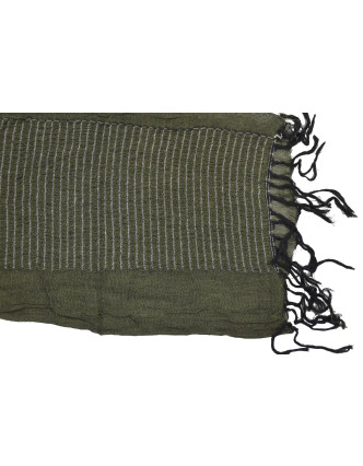 Šál, viskóza, zeleno-černý, elastické žabičkování, 166*22 až 35 cm