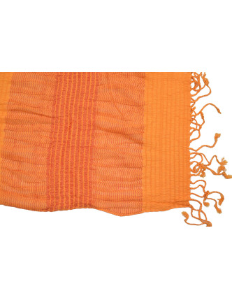 Šál, viskóza, oranžovo-červený, elastické žabičkování, 180*34 až 54 cm