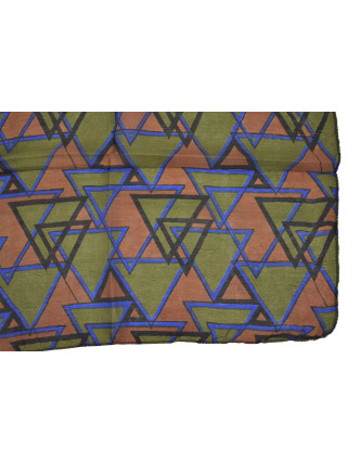 Hedvábný šál s motivem trojúhelníků, zeleno-hnědý 180x35cm