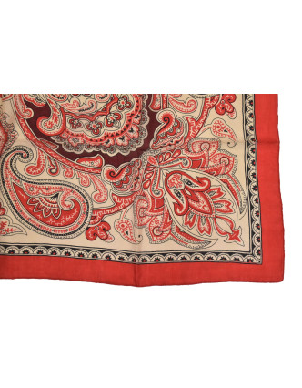 Šátek z hedvábí, čtverec, paisley potisk, červený, 100x100cm