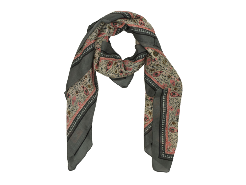 Šátek z hedvábí, čtverec, šedo-růžový, drobný potisk, 100x100cm