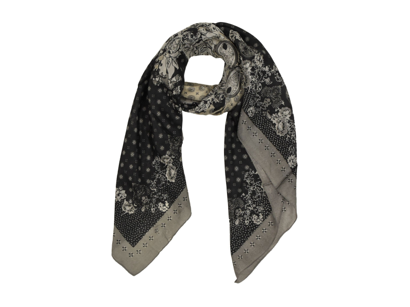 Šátek z hedvábí, čtverec, šedo-černý, drobný potisk, 100x100cm