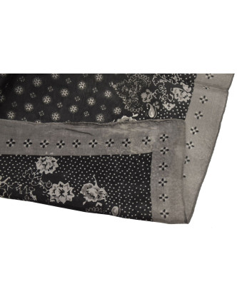 Šátek z hedvábí, čtverec, šedo-černý, drobný potisk, 100x100cm