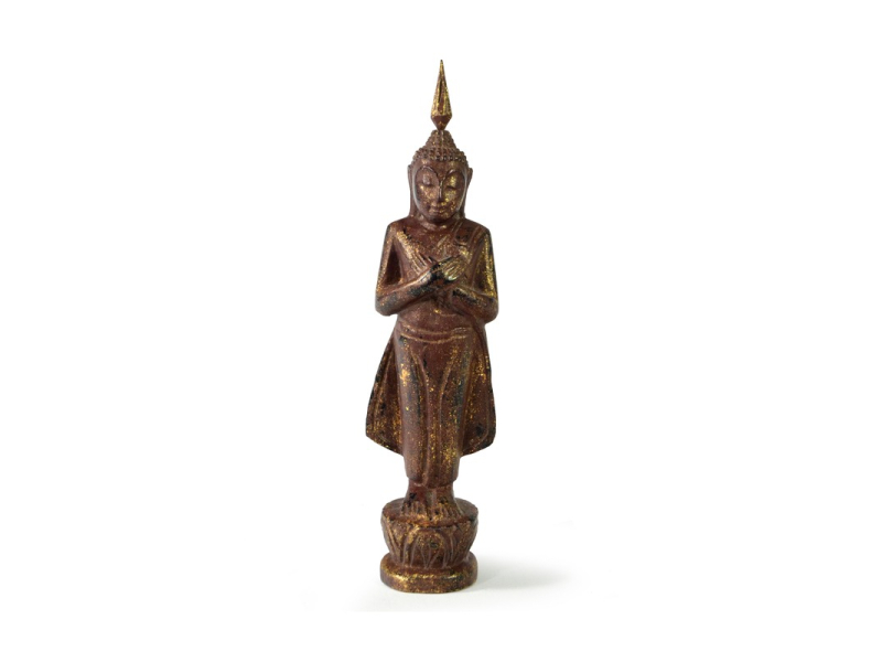 Narozeninový Buddha, pátek, teak, hnědá patina, 23cm