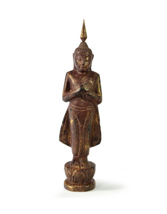 Narozeninový Buddha, pátek, teak, hnědá patina, 23cm