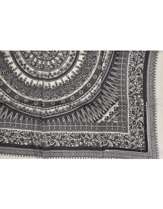 Šátek z hedvábí, čtverec, černo-bílý, drobný potisk, našité flitry 100x100cm