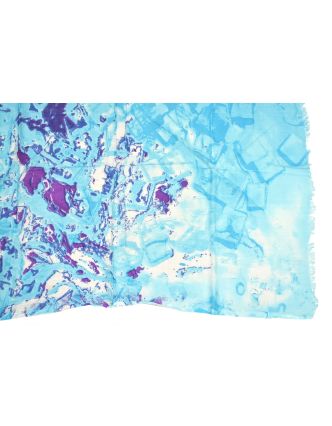 Šátek z viskózy, modrý s fialovo-bílým potiskem , 70x180 cm