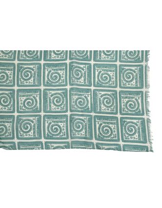 Šátek z bavlny, zeleno-bílý, potisk čtverců a spirál, 70x180 cm
