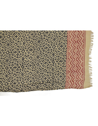 Šátek z bavlny, béžový, černo-červený potisk, 70x180cm