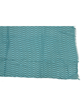 Šátek z bavlny, modrý s potiskem vlnek, 70x180cm