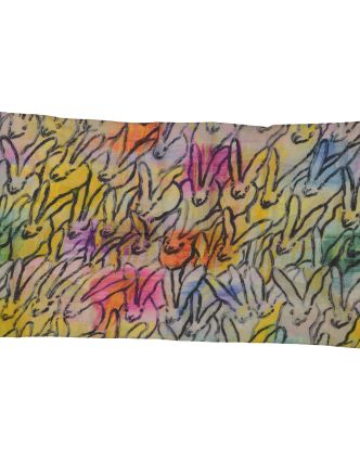 Šátek z bavlny, barevný s potiskem zajíců, 65x160cm