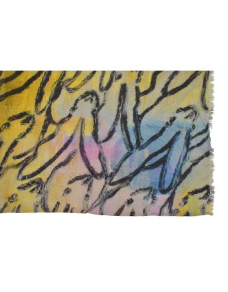 Šátek z bavlny, barevný s potiskem zajíců, 65x160cm
