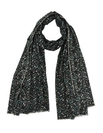 Šátek z bavlny, černý s potiskem drobných květin, 70x180cm