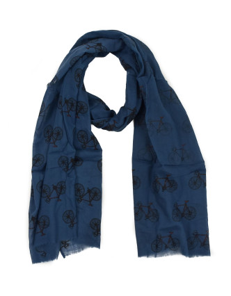 Šátek z bavlny, tmavě modrý s potiskem bicyklů, 70x180cm