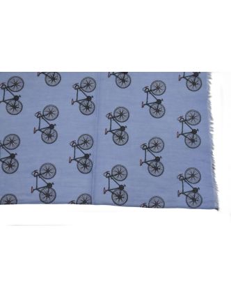 Šátek z bavlny, fialový s potiskem bicyklů, 70x180cm