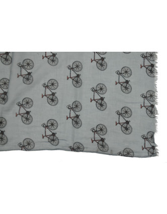 Šátek z bavlny, tmavě šedý s potiskem bicyklů, 70x180cm