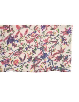 Šátek bílý, barevný potisk různých květin, viskóza, 110x172cm