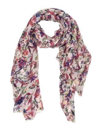 Šátek z bavlny, bílý, barevný potisk různých květin 110x172cm