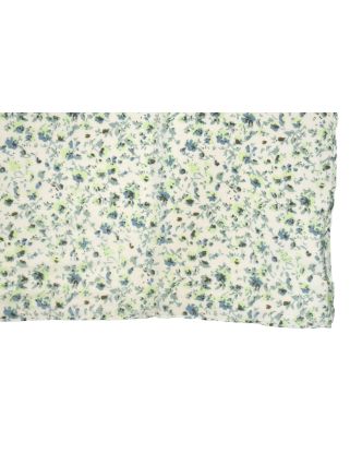 Šátek, bílý s drobným zeleno-šedým potiskem květin, 110x170 cm