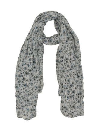 Šátek, bílý s drobným modro-šedým potiskem květin, 110x170 cm