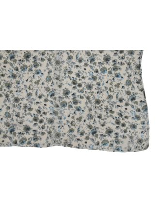 Šátek, bílý s drobným modro-šedým potiskem květin, 110x170 cm