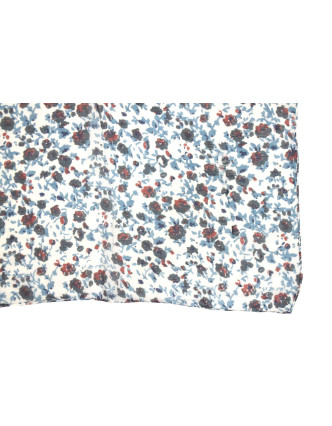 Šátek, bílý s drobným červeno-šedým potiskem květin, 110x170 cm