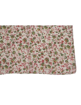 Šátek z viskózy, bílý s drobným zeleno-červeným potiskem květin, 110x170 cm