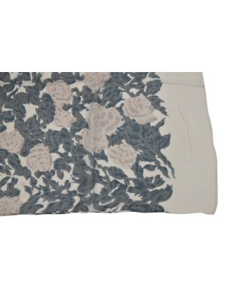 Šátek, bílý s hnědo-béžovým potiskem květin, 110x160 cm