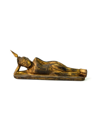 Narozeninový Buddha, úterý, teak, zlatá patina, 23cm