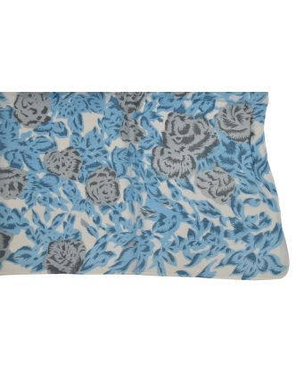 Šátek, bílý s šedo-modrým potiskem květin, 110x160 cm