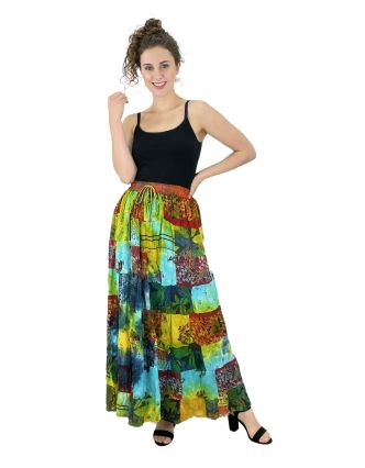 Dlouhá patchworková sukně,  multibarevná, pružný pas na gumu